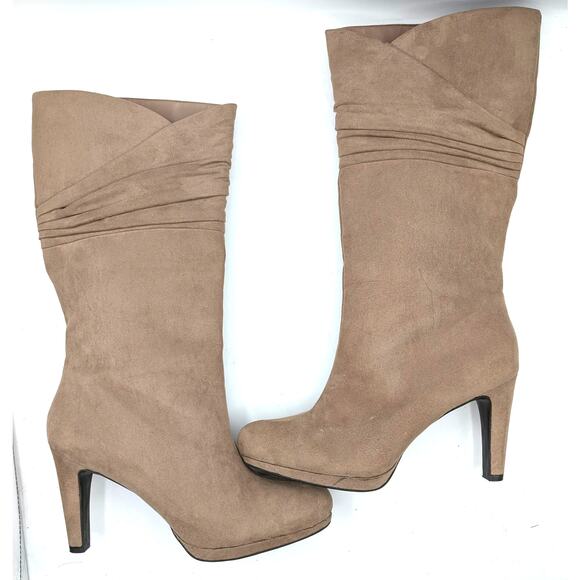 Mootsies Tootsies Suede Knee-High Heels – 3.5" Heel - Y2K Minimalist, Taupe, 10M - Picture 4 of 16
